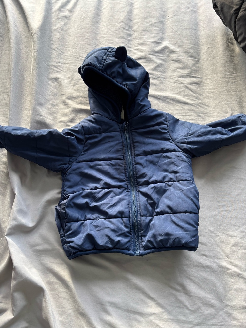 First Impressions Navy Blue Hooded Puffer Jacket with Ear Detail